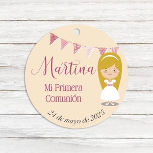 Etiqueta para detalles "Mi primera comunión" niña