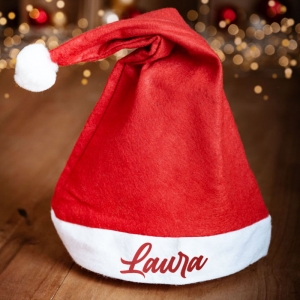 Gorro de Papá Noel con nombre personalizado en rojo metalizado