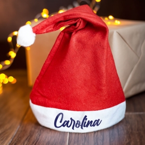 Gorro infantil de Papá Noel con nombre personalizado en rojo metalizado